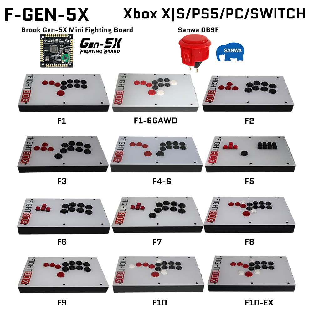 FightBox F-GEN-5X All Button Leverless Arcade Game Controller for Xbox Series X|S/PS5/Switch/PC