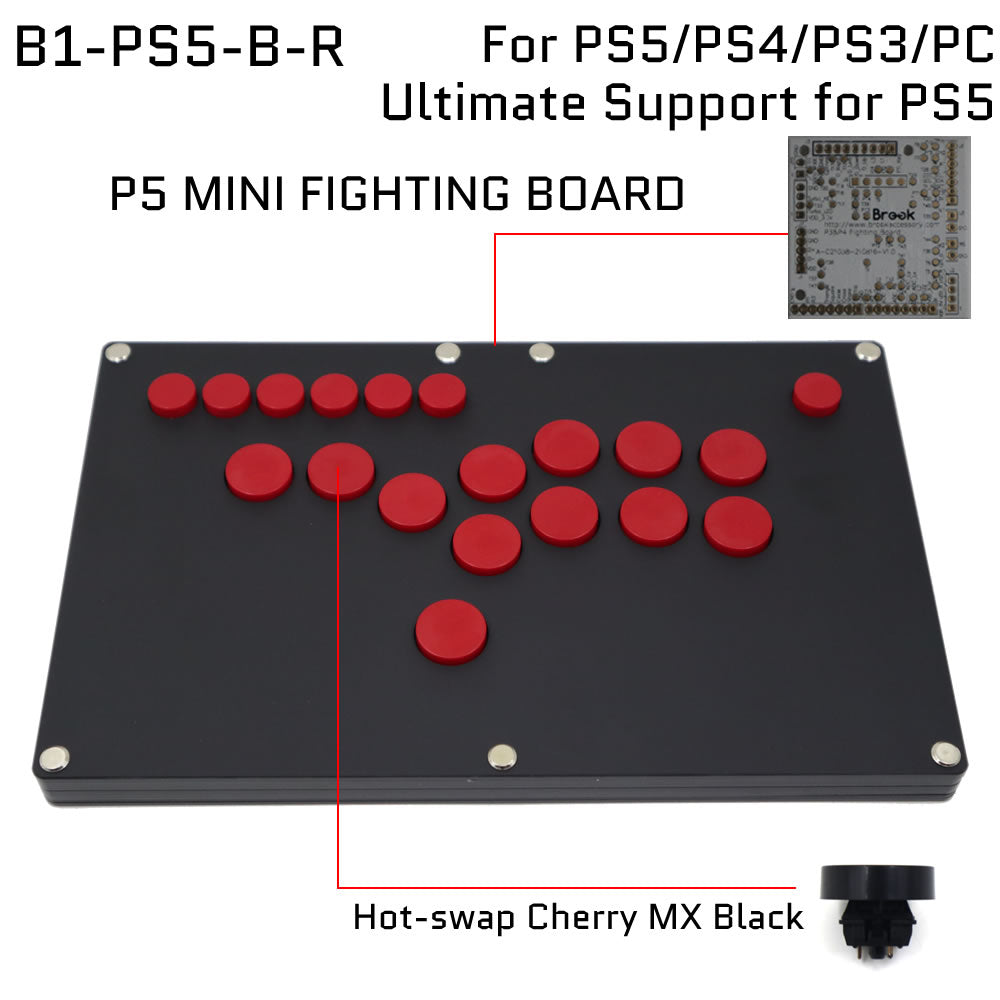 FightBox B1-B All Button Leverless Arcade Game Controller for PC/PS/XBOX/SWITCH Black Matte Acrylic Panel